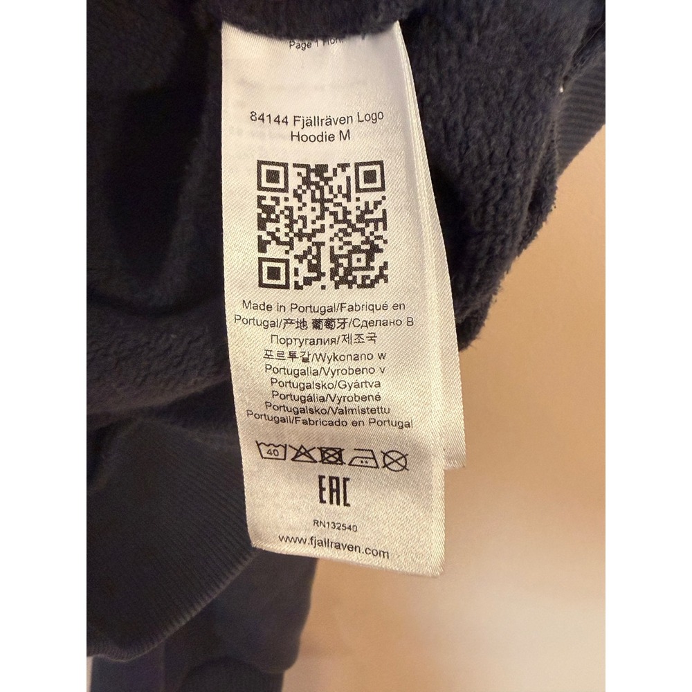 Fjallraven Logo Hoodie M Navy Blue Cotton Blend Pullover Sweatshirt 84144 - Picture 6 of 6